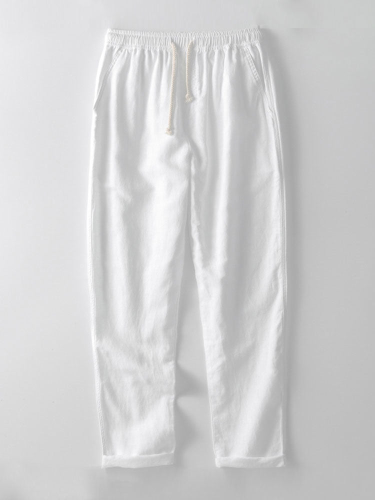 Polo en tricot rayé avec col en V & pantalon en lin