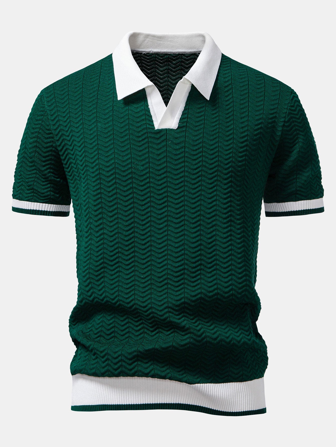 Polo en tricot avec contraste de texture et col en V & pantalon ajusté slim fit