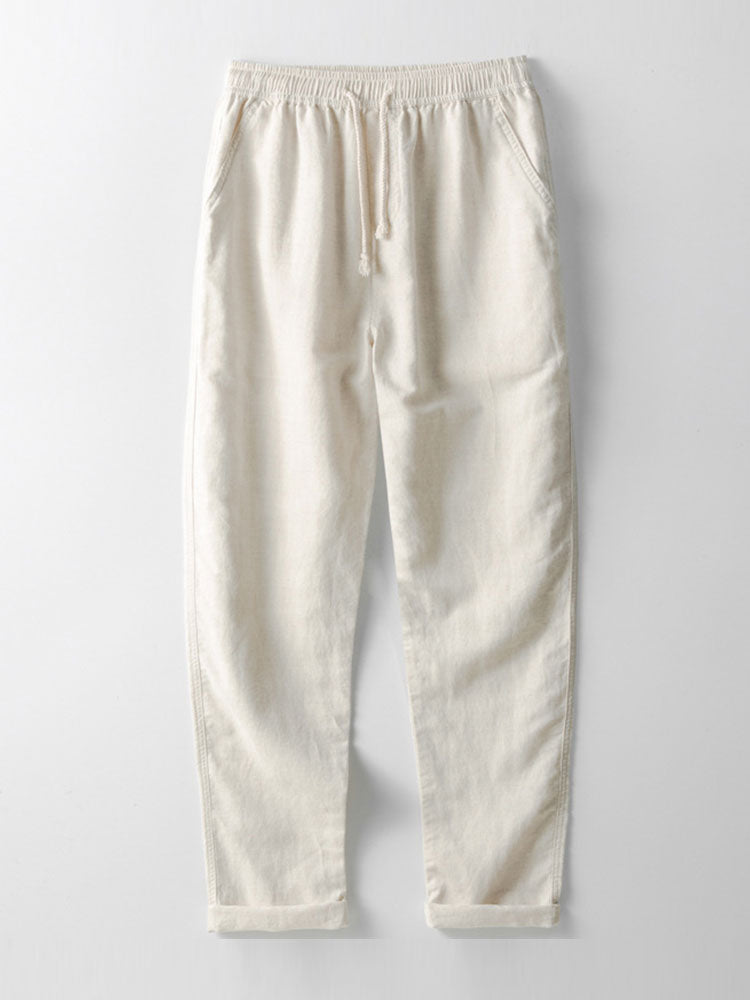 Chemise en coton rayée à boutons et pantalon en lin