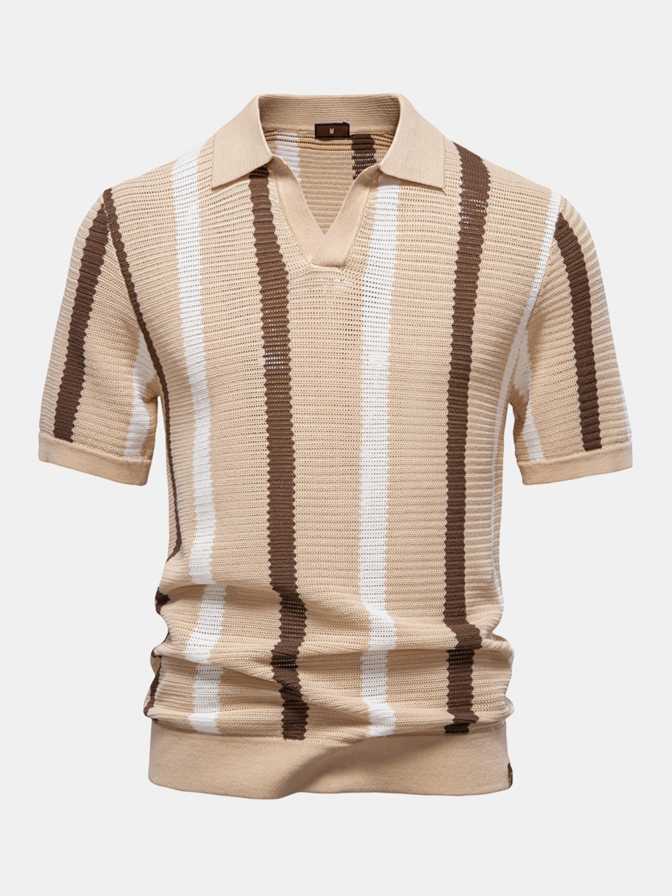 Polo en tricot rayé avec col en V & pantalon en lin