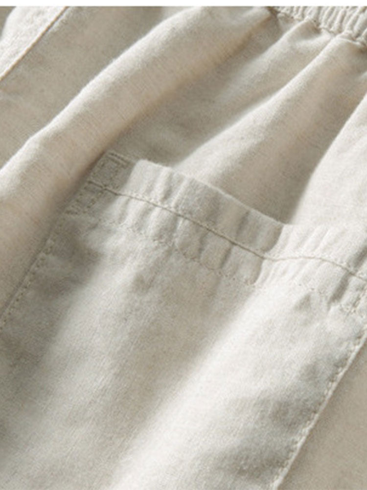 Chemise en coton rayée à boutons et pantalon en lin