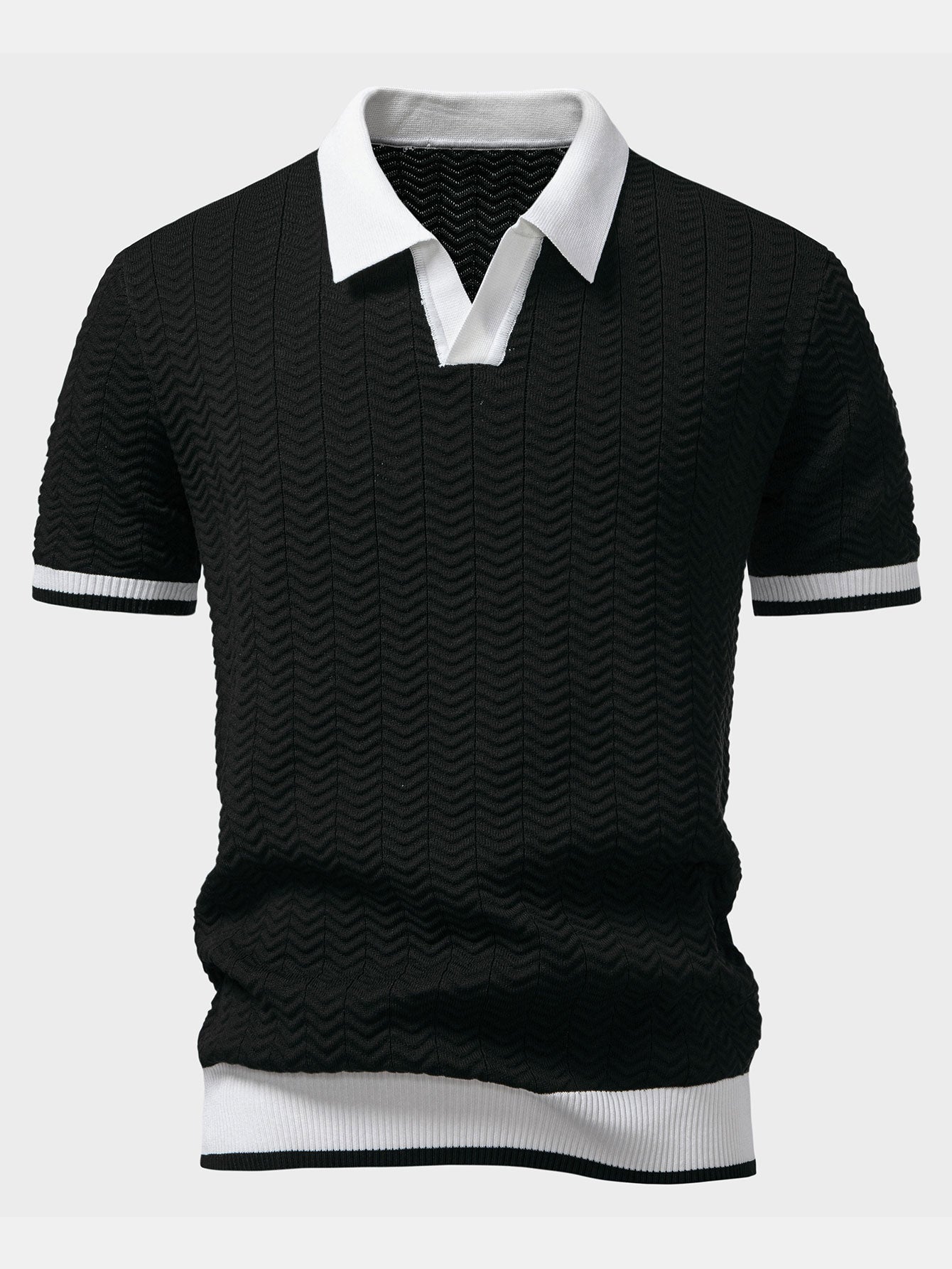 Polo en tricot avec contraste de texture et col en V & pantalon ajusté slim fit