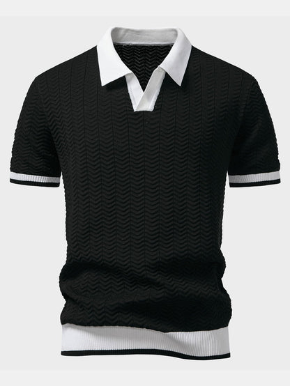 Polo en tricot avec contraste de texture et col en V & pantalon ajusté slim fit