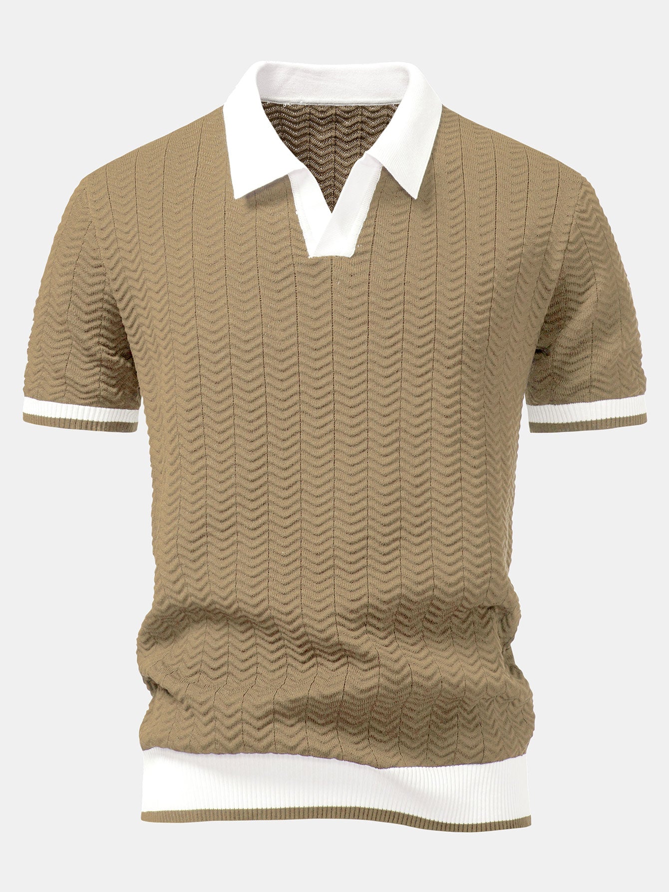 Polo en tricot avec contraste de texture et col en V & pantalon ajusté slim fit