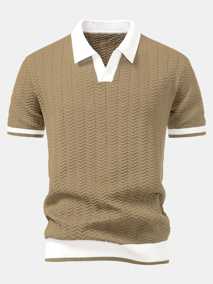 Polo en tricot avec contraste de texture et col en V & pantalon ajusté slim fit