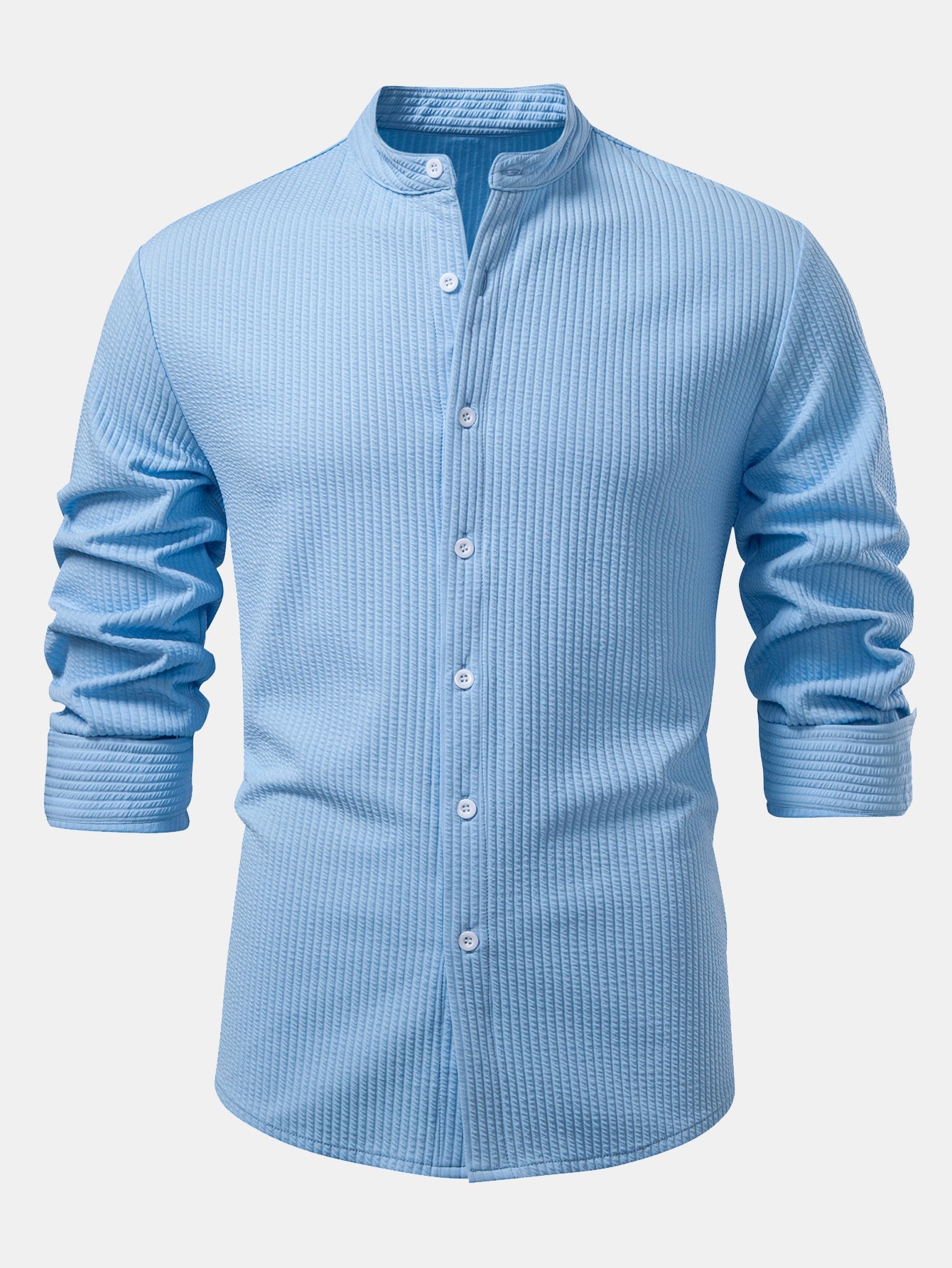 Chemise à manches longues coupe muscle côtelée à col montant & pantalon côtelé