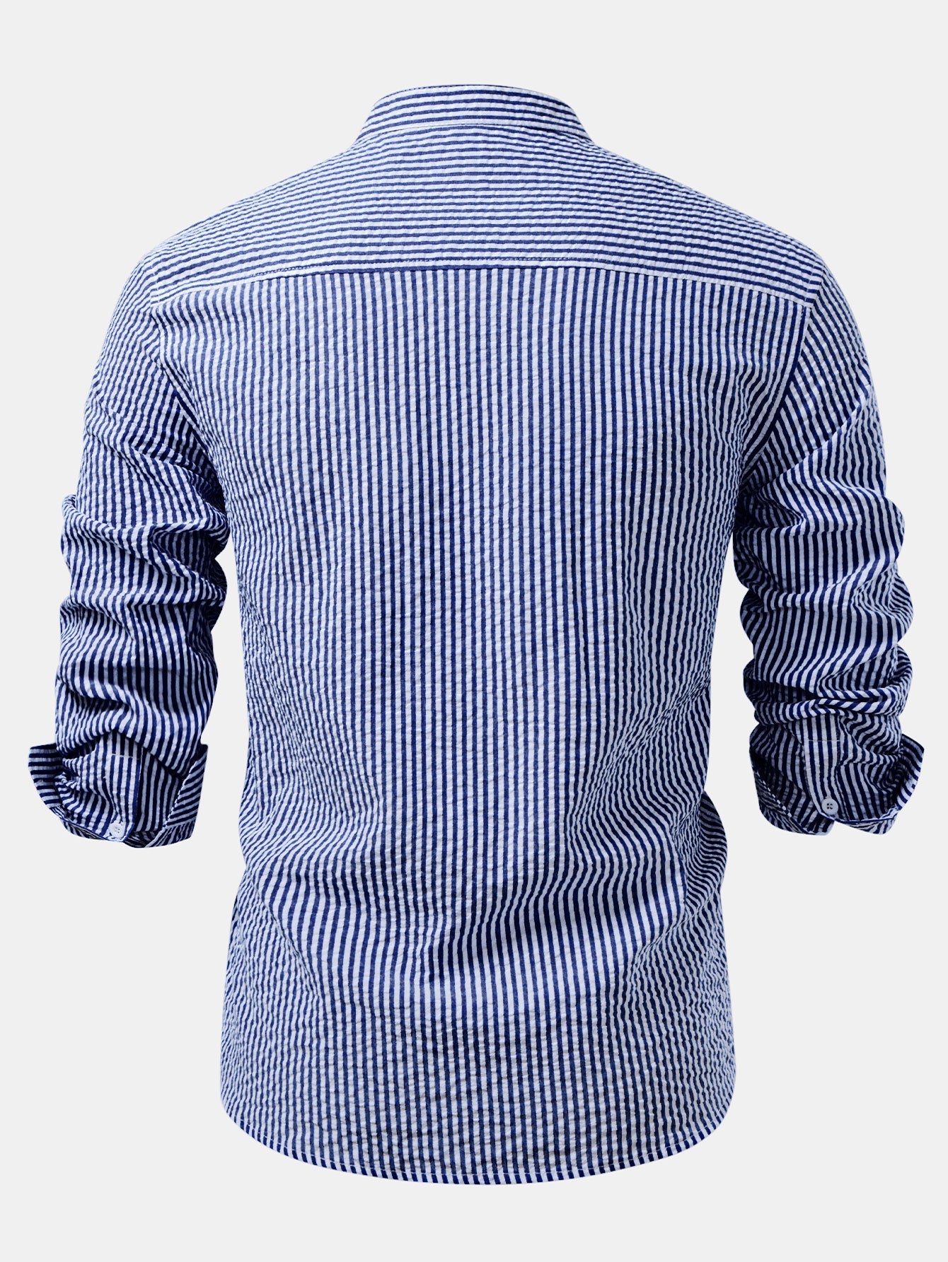 Seersucker Striped Stand Collar Shirt & Straight Leg Linen Pants