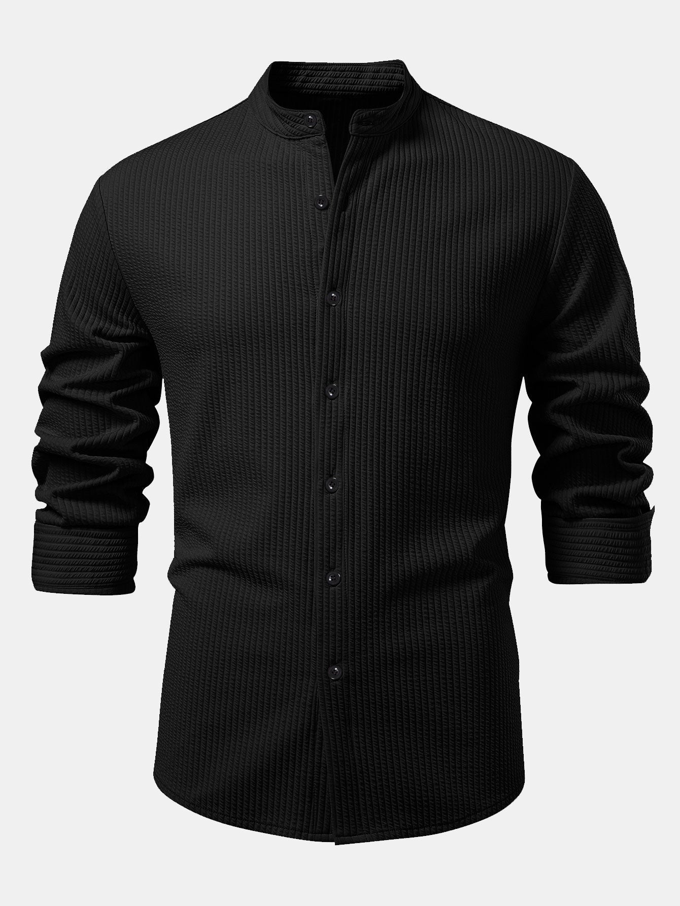 Chemise à manches longues coupe muscle côtelée à col montant & pantalon côtelé