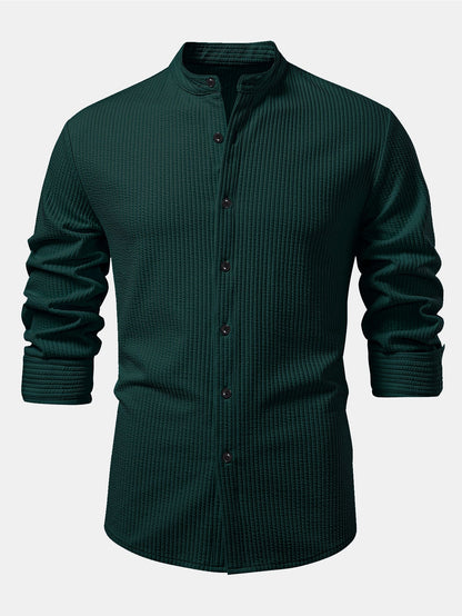 Chemise à manches longues coupe muscle côtelée à col montant & pantalon côtelé