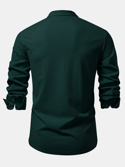 Chemise à manches longues coupe muscle côtelée à col montant & pantalon côtelé