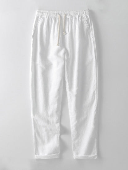Polo en tricot rayé avec col en V & pantalon en lin