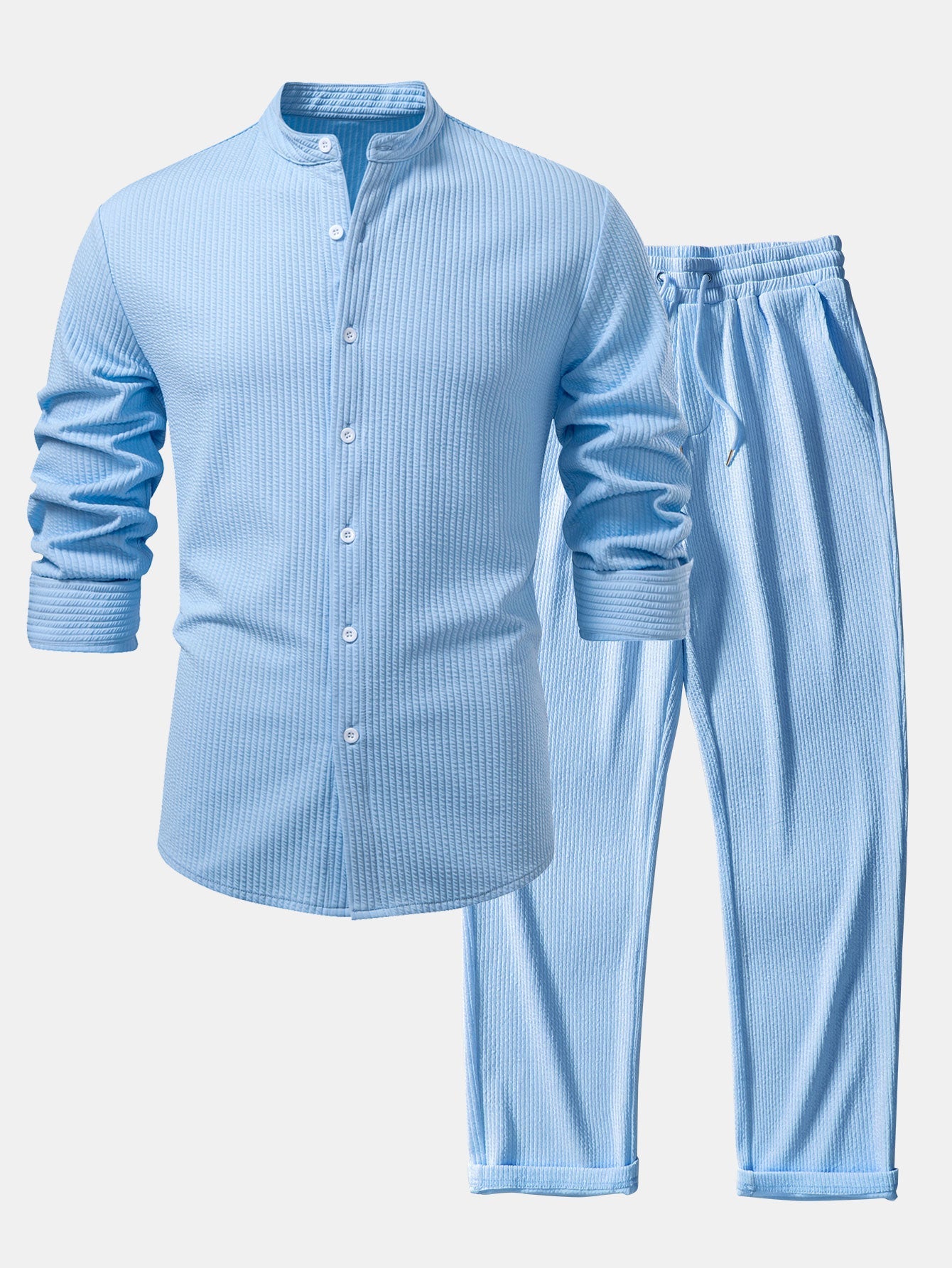 Chemise à manches longues coupe muscle côtelée à col montant & pantalon côtelé