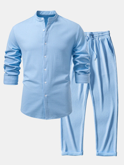 Chemise à manches longues coupe muscle côtelée à col montant & pantalon côtelé