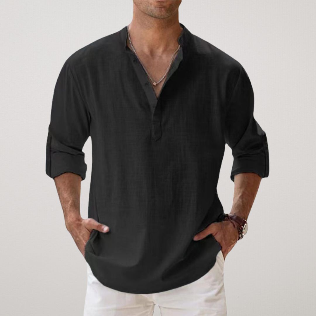 Chemise Henley en coton effet lin