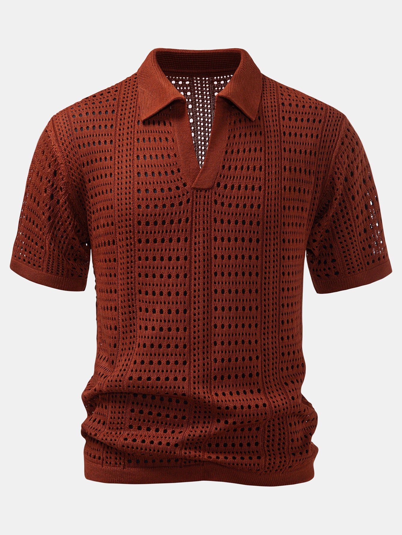 Polo en crochet avec col en V & pantalon en lin à jambes droites