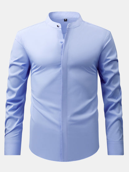 Chemise habillée à col montant et patte cachée anti-froissement