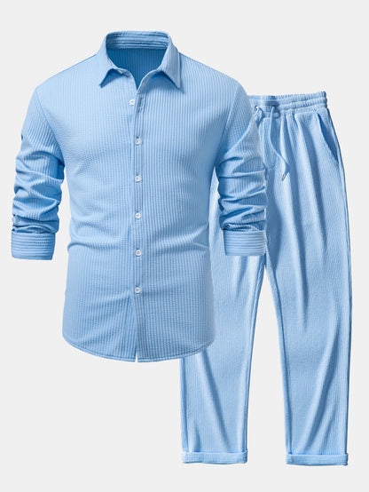 Chemise à manches longues coupe muscle côtelée avec boutons & pantalon côtelé
