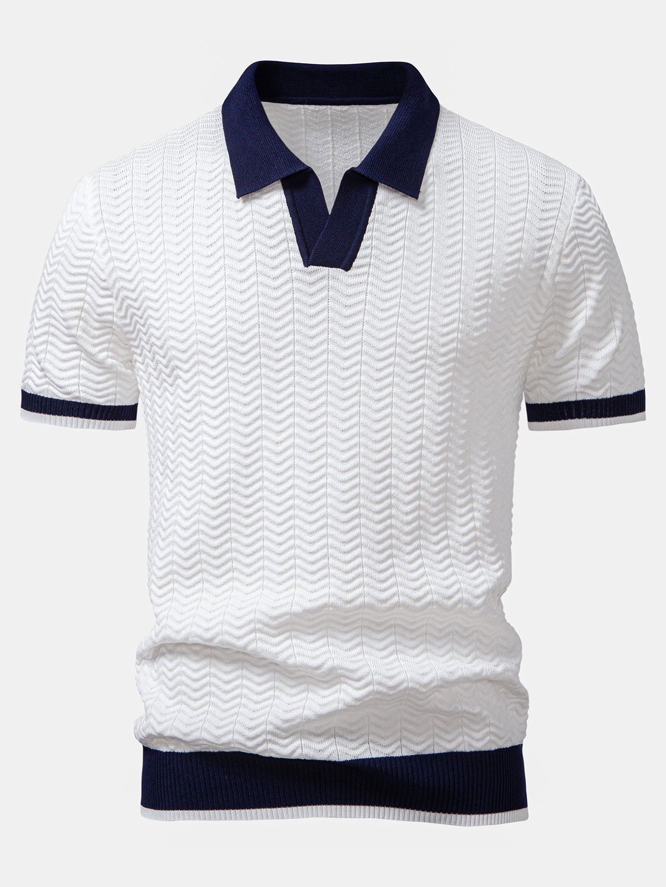 Polo en tricot avec contraste de texture et col en V & pantalon ajusté slim fit