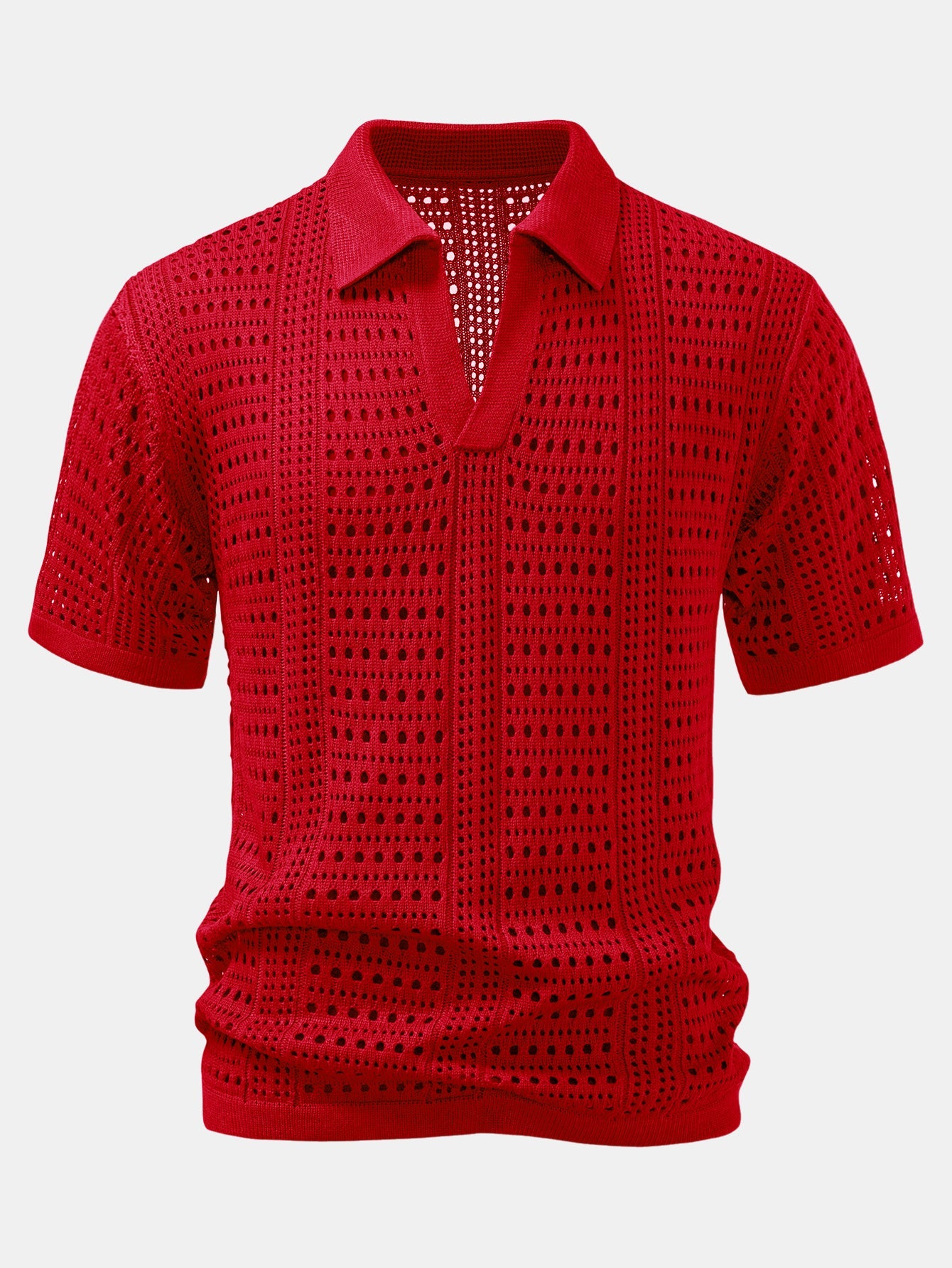 Polo en crochet avec col en V & pantalon en lin à jambes droites
