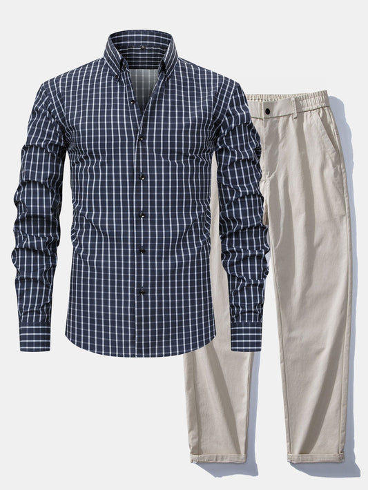 Chemise à carreaux à manches longues et boutons & pantalon