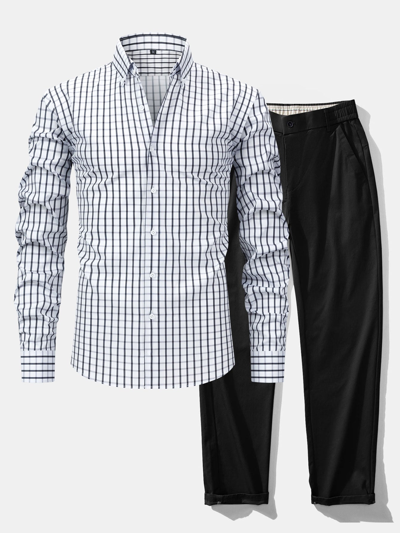 Chemise à carreaux à manches longues et boutons & pantalon