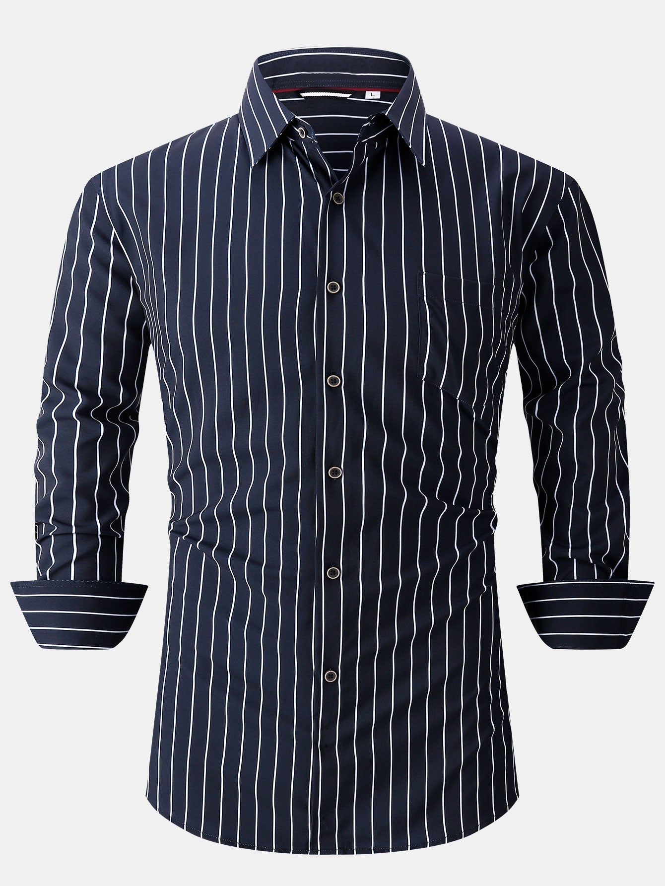 Chemise à rayures à manches longues avec poche et boutons