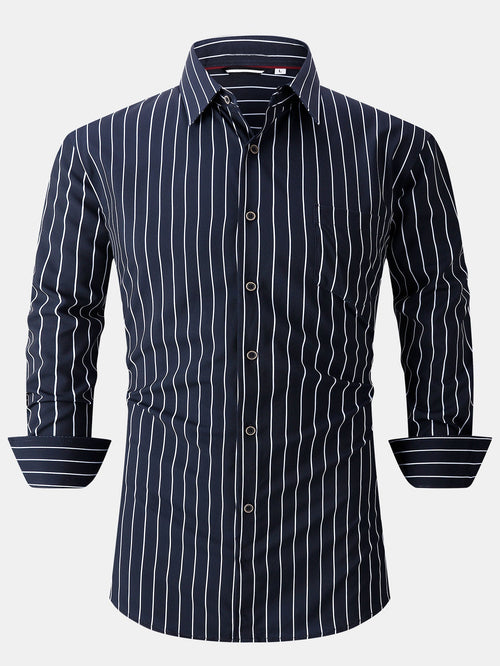 Chemise à rayures à manches longues avec poche et boutons
