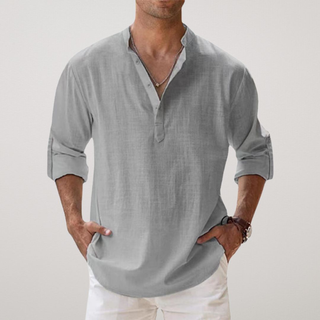 Chemise Henley en coton effet lin