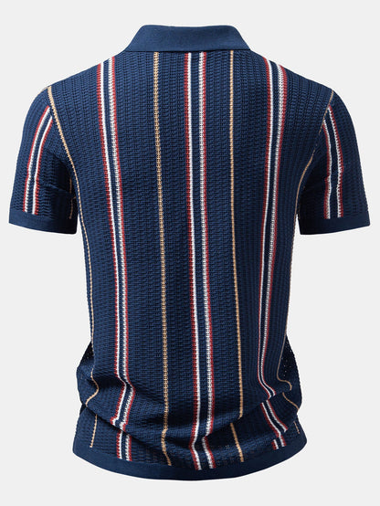 Chemise en crochet à boutons rayés & pantalon en lin