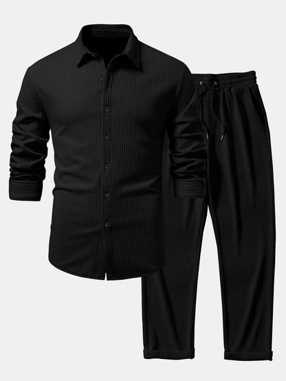 Chemise à manches longues coupe muscle côtelée avec boutons & pantalon côtelé