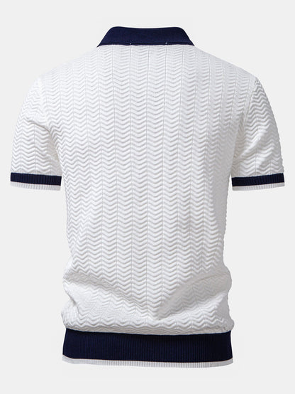 Polo en tricot avec contraste de texture et col en V & pantalon ajusté slim fit