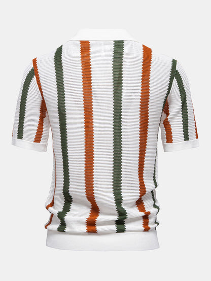 Polo en tricot rayé avec col en V & pantalon en lin