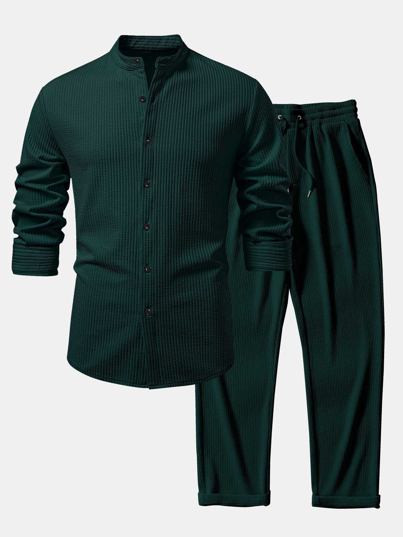 Chemise à manches longues coupe muscle côtelée à col montant & pantalon côtelé