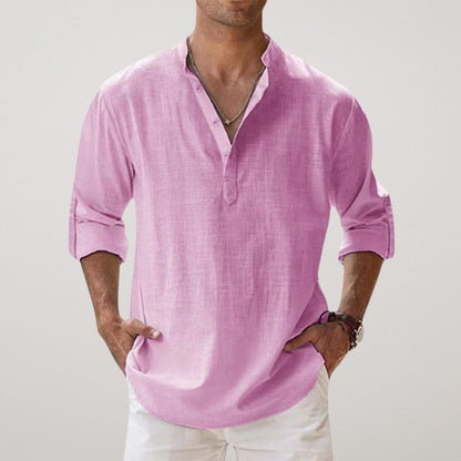 Chemise Henley en coton effet lin