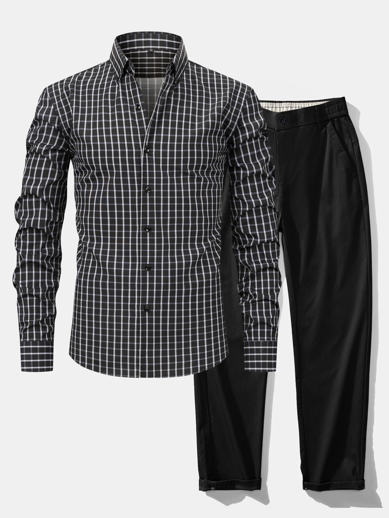 Chemise à carreaux à manches longues et boutons & pantalon