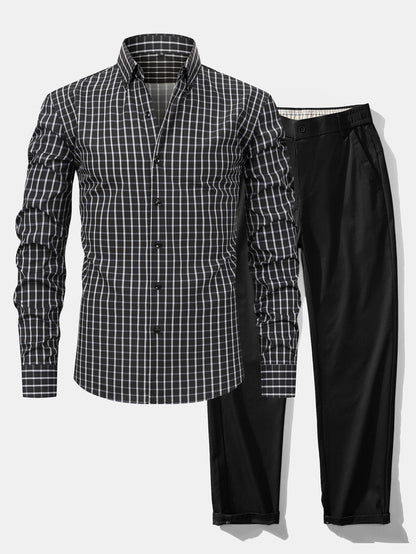 Chemise à carreaux à manches longues et boutons & pantalon
