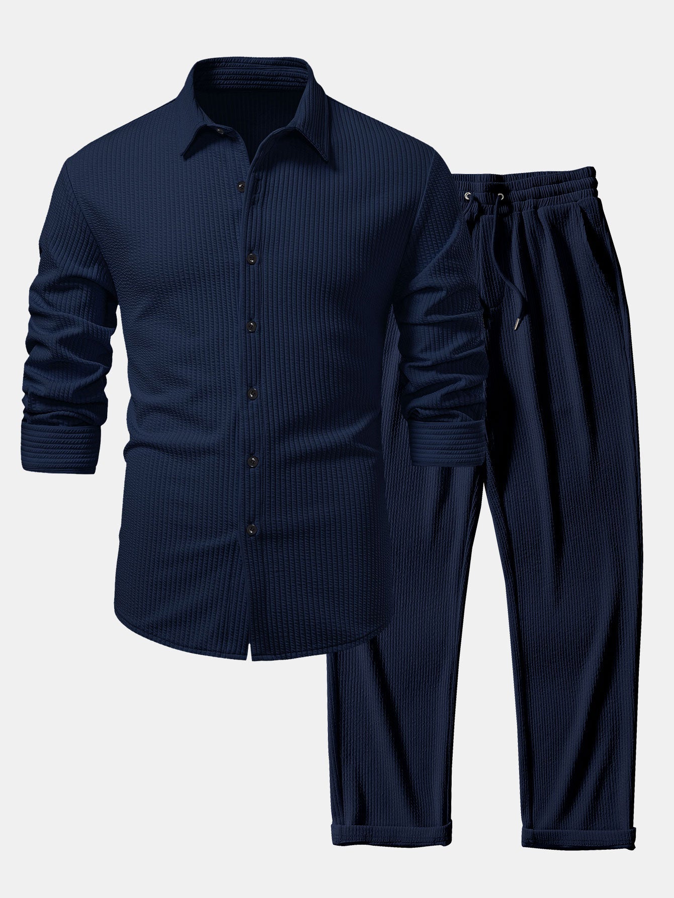 Chemise à manches longues coupe muscle côtelée avec boutons & pantalon côtelé
