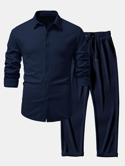 Chemise à manches longues coupe muscle côtelée avec boutons & pantalon côtelé