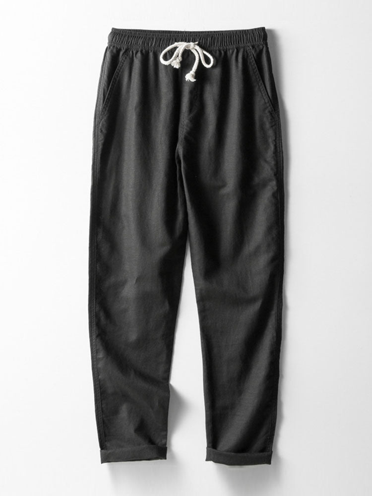 Polo en tricot rayé avec col en V & pantalon en lin