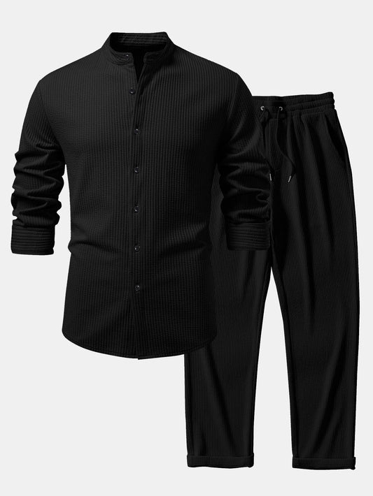 Chemise à manches longues coupe muscle côtelée à col montant & pantalon côtelé