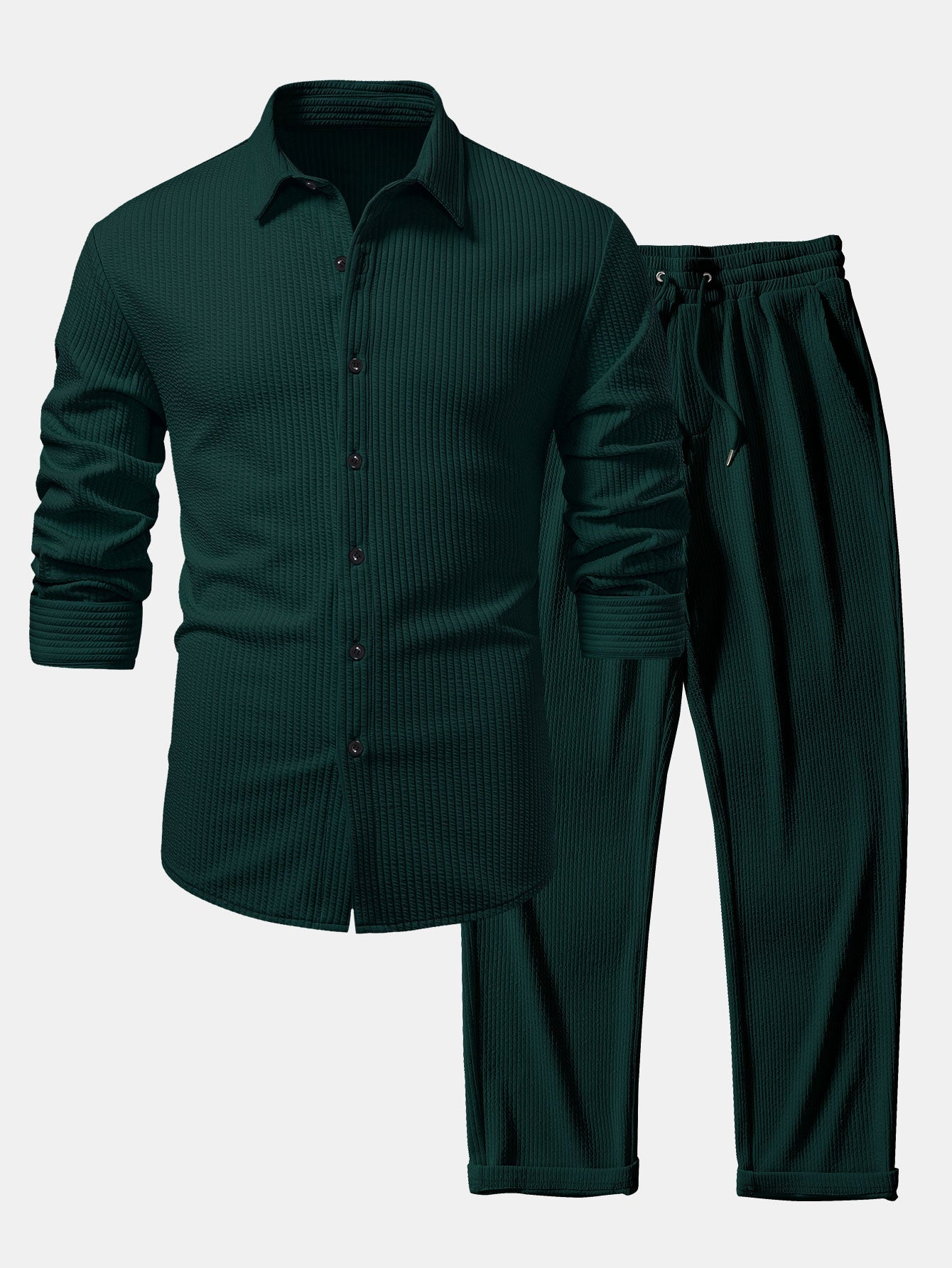 Chemise à manches longues coupe muscle côtelée avec boutons & pantalon côtelé