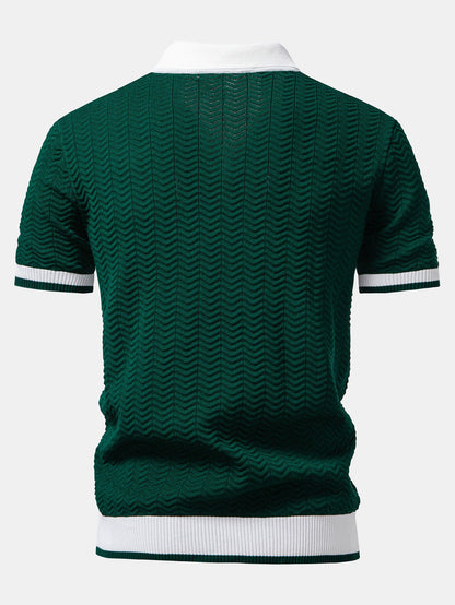 Polo en tricot avec contraste de texture et col en V & pantalon ajusté slim fit