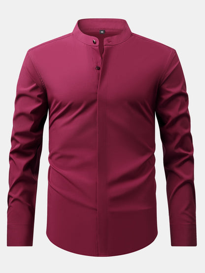 Chemise habillée à col montant et patte cachée anti-froissement