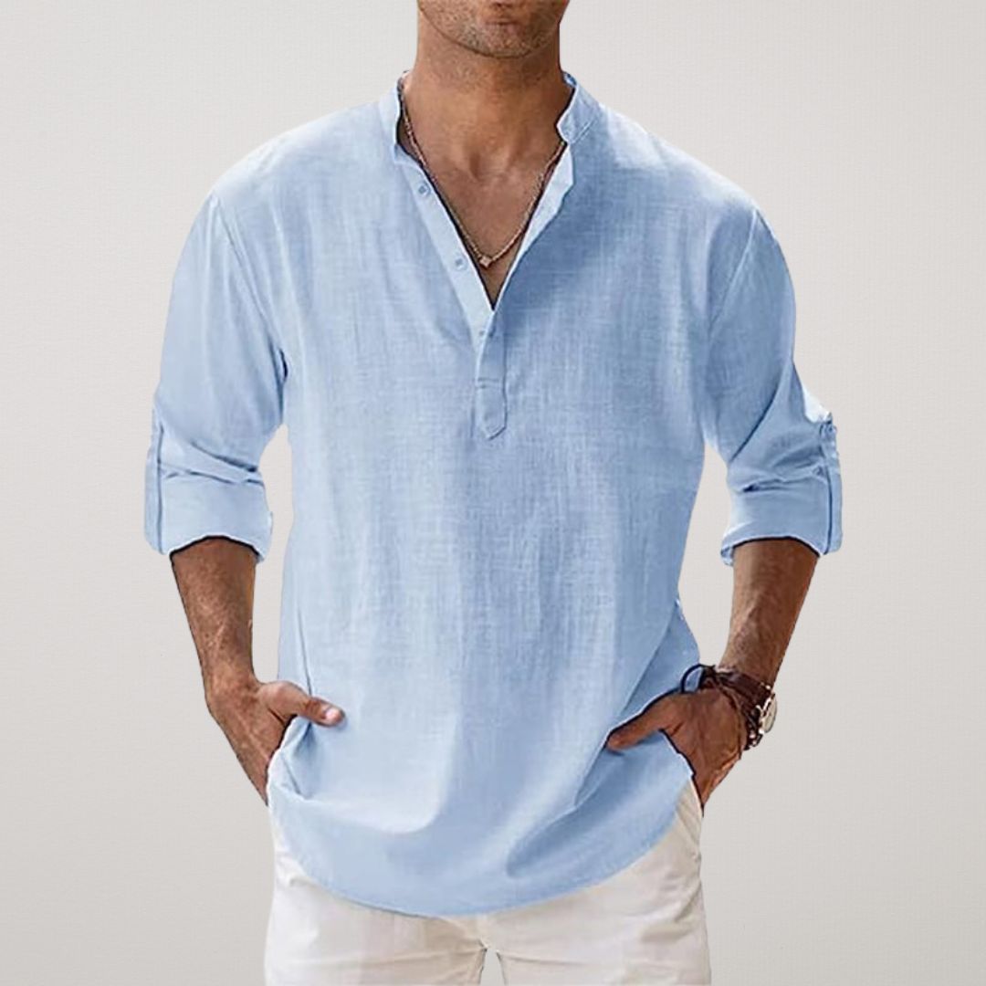Chemise Henley en coton effet lin
