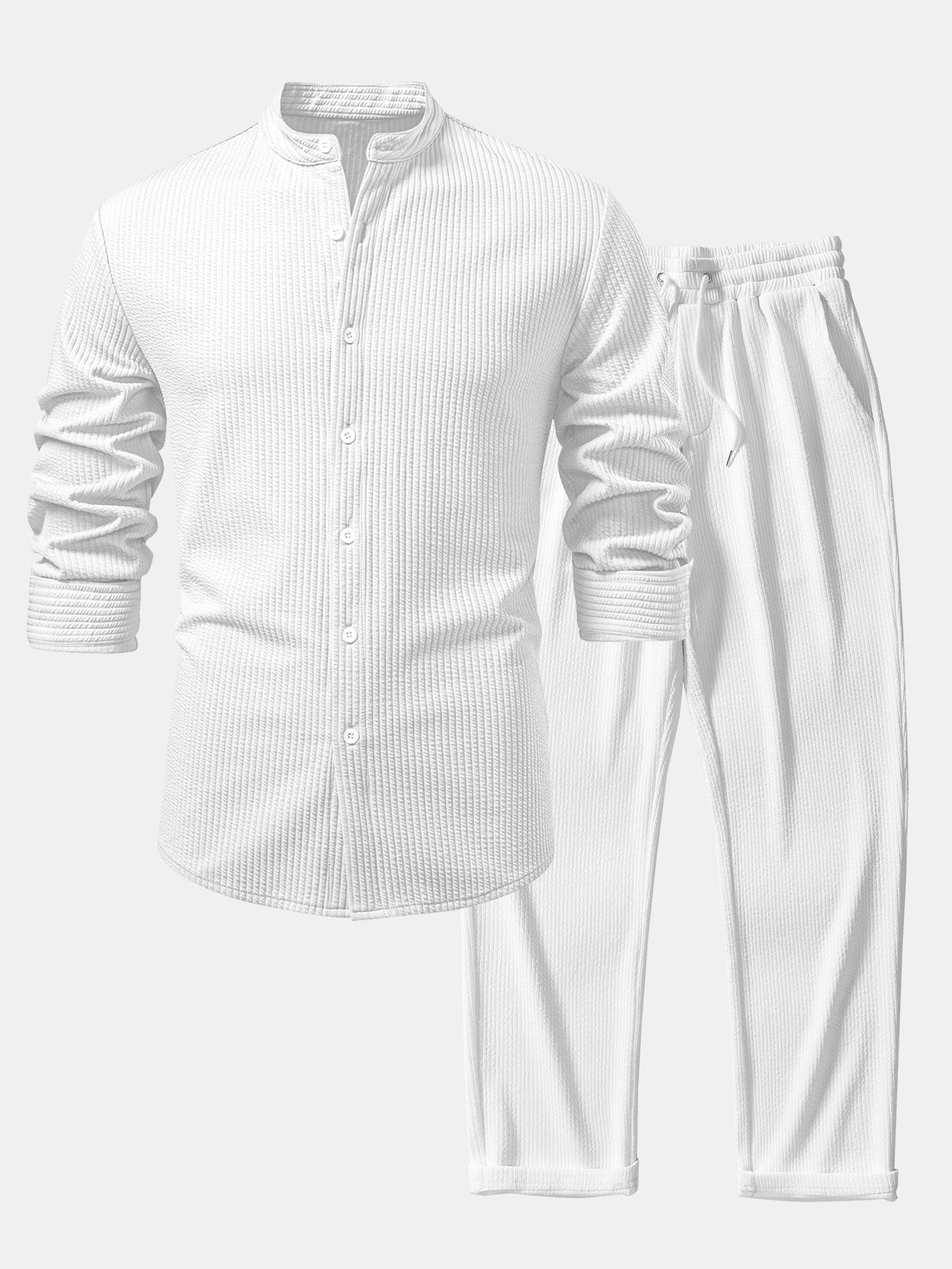 Chemise à manches longues coupe muscle côtelée à col montant & pantalon côtelé