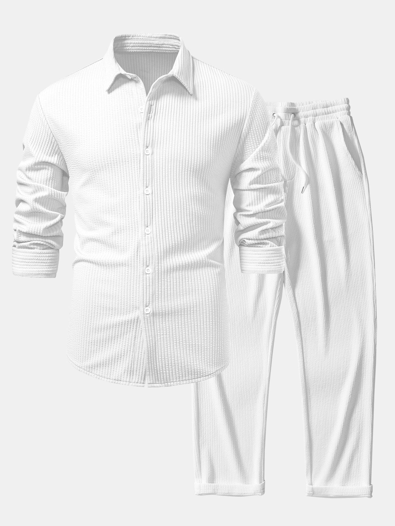 Chemise à manches longues coupe muscle côtelée avec boutons & pantalon côtelé