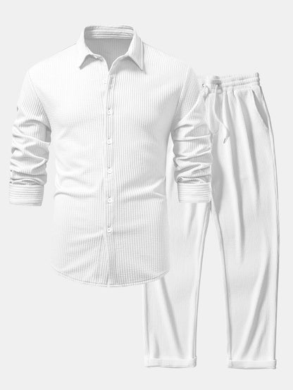 Chemise à manches longues coupe muscle côtelée avec boutons & pantalon côtelé