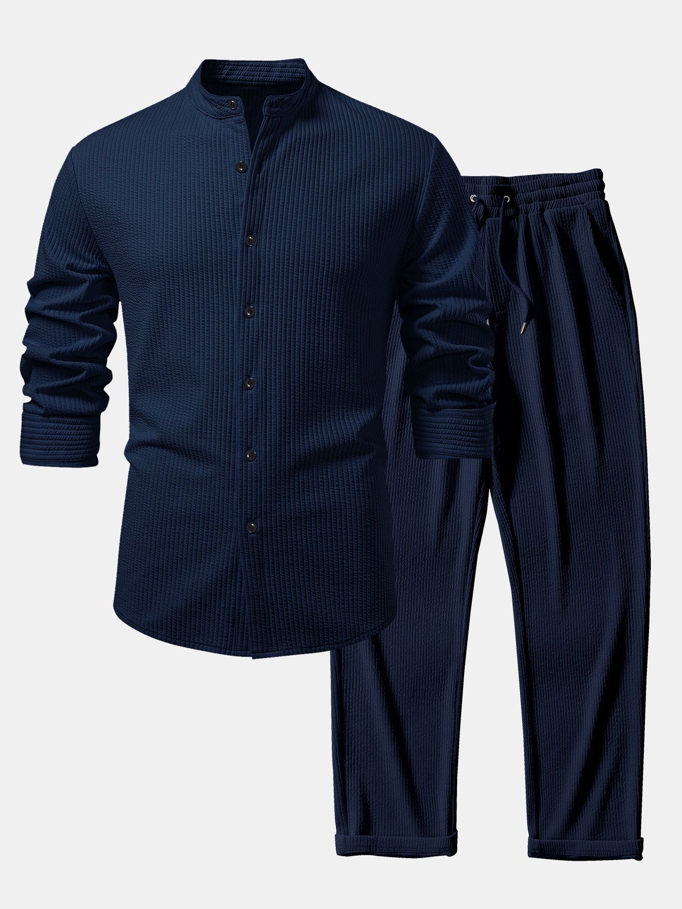 Chemise à manches longues coupe muscle côtelée à col montant & pantalon côtelé