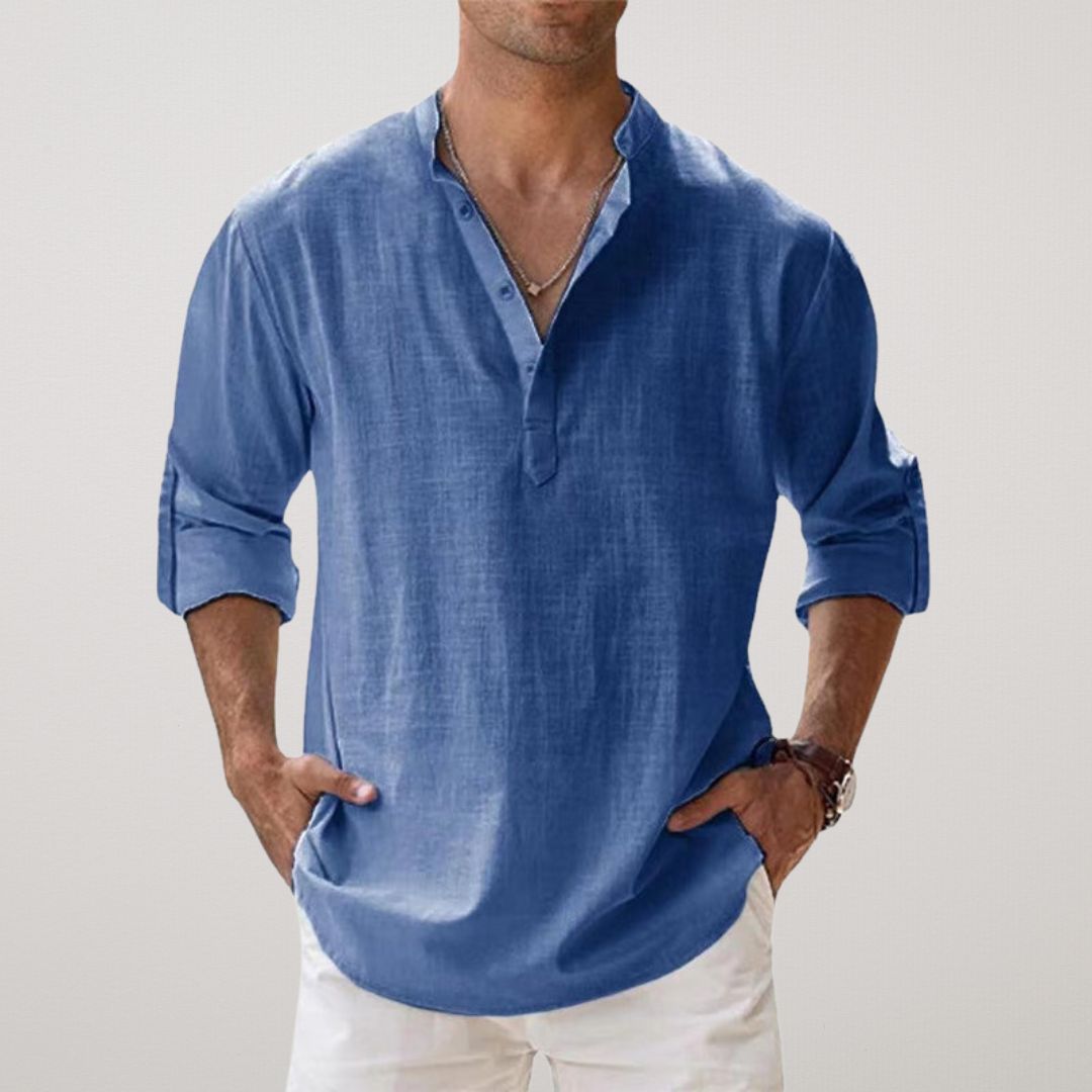 Chemise Henley en coton effet lin