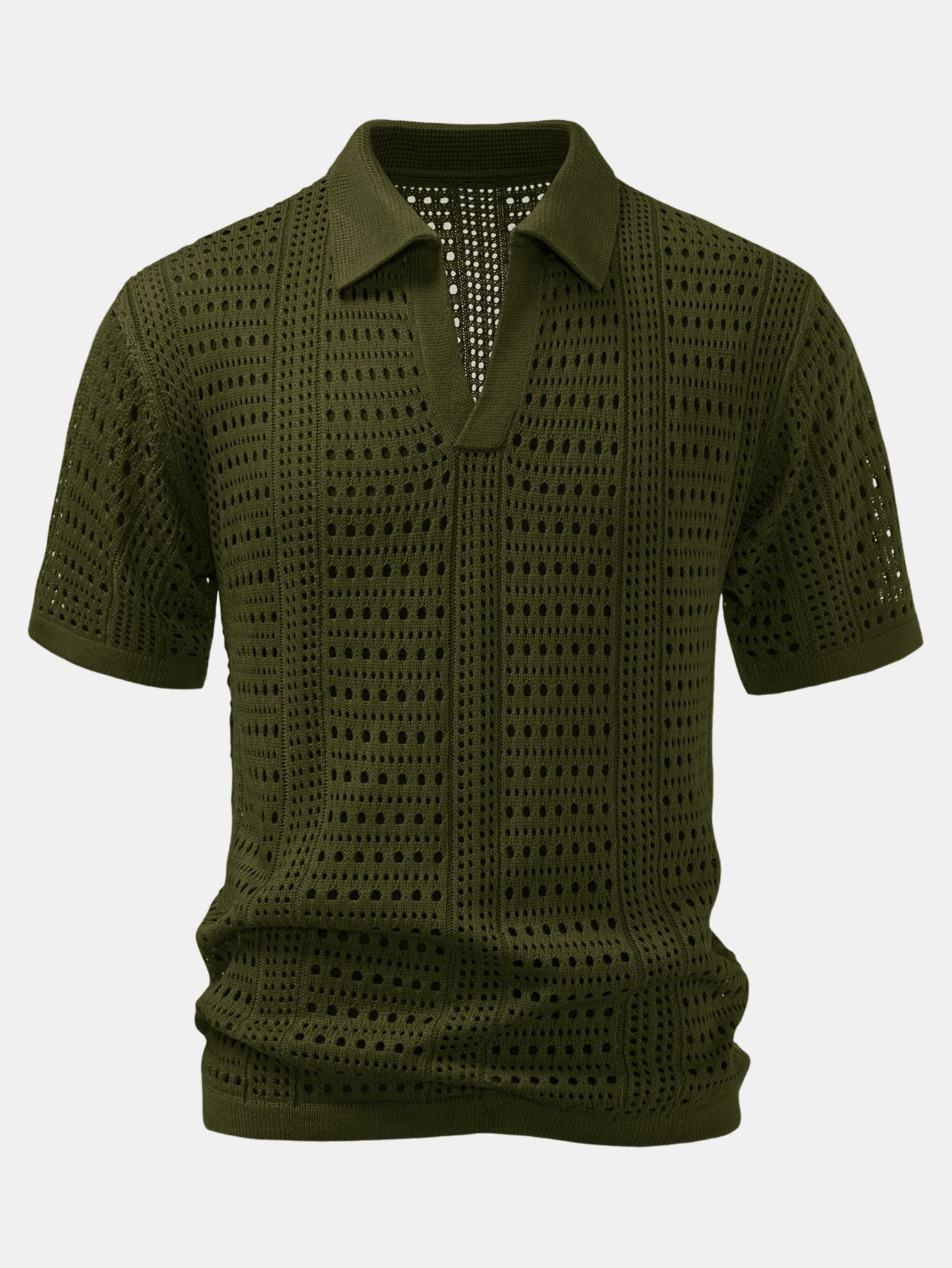 Polo en crochet avec col en V & pantalon en lin à jambes droites